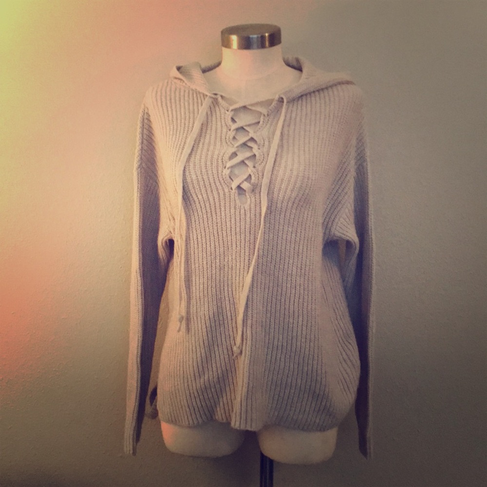 BP lace up pullover sweater